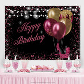 Gold Und Rot Funkeln Luftballons Schwarz Geburtstag Hintergrund